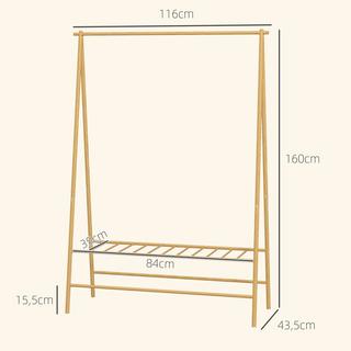 Northio Appendiabiti in bambù, appendiabiti con ripiani e ganci, appendiabiti con asta appendiabiti, per corridoio, soggiorno, camera da letto, 116 x 43,5 x 160 cm, legno naturale  