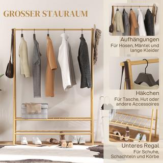 Northio Appendiabiti in bambù, appendiabiti con ripiani e ganci, appendiabiti con asta appendiabiti, per corridoio, soggiorno, camera da letto, 116 x 43,5 x 160 cm, legno naturale  