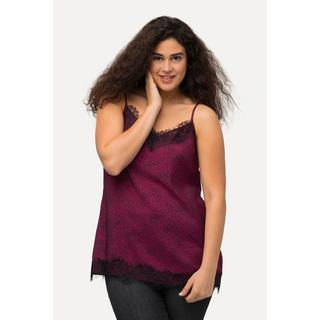 Ulla Popken  Top smanicato in raso con pizzo e scollo a V 