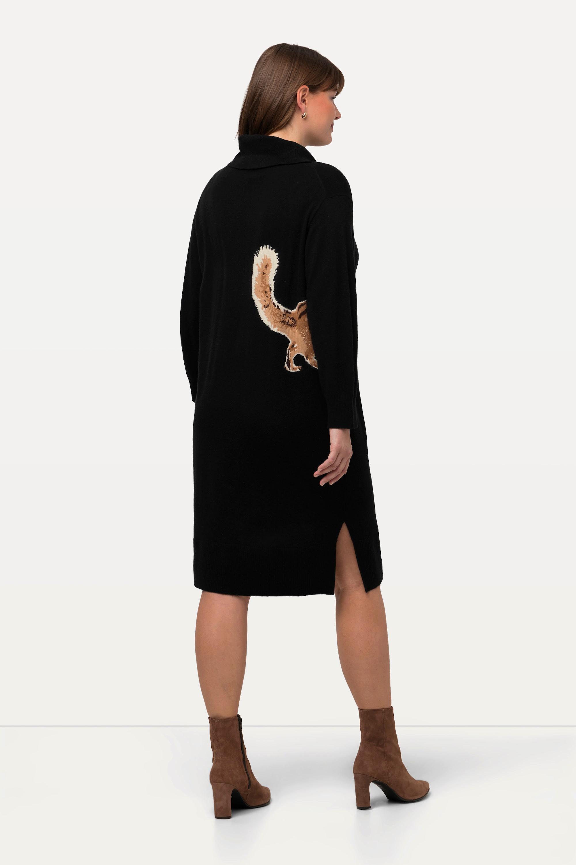 Ulla Popken Strickkleid Tiermotiv Rollkragen Langarm  