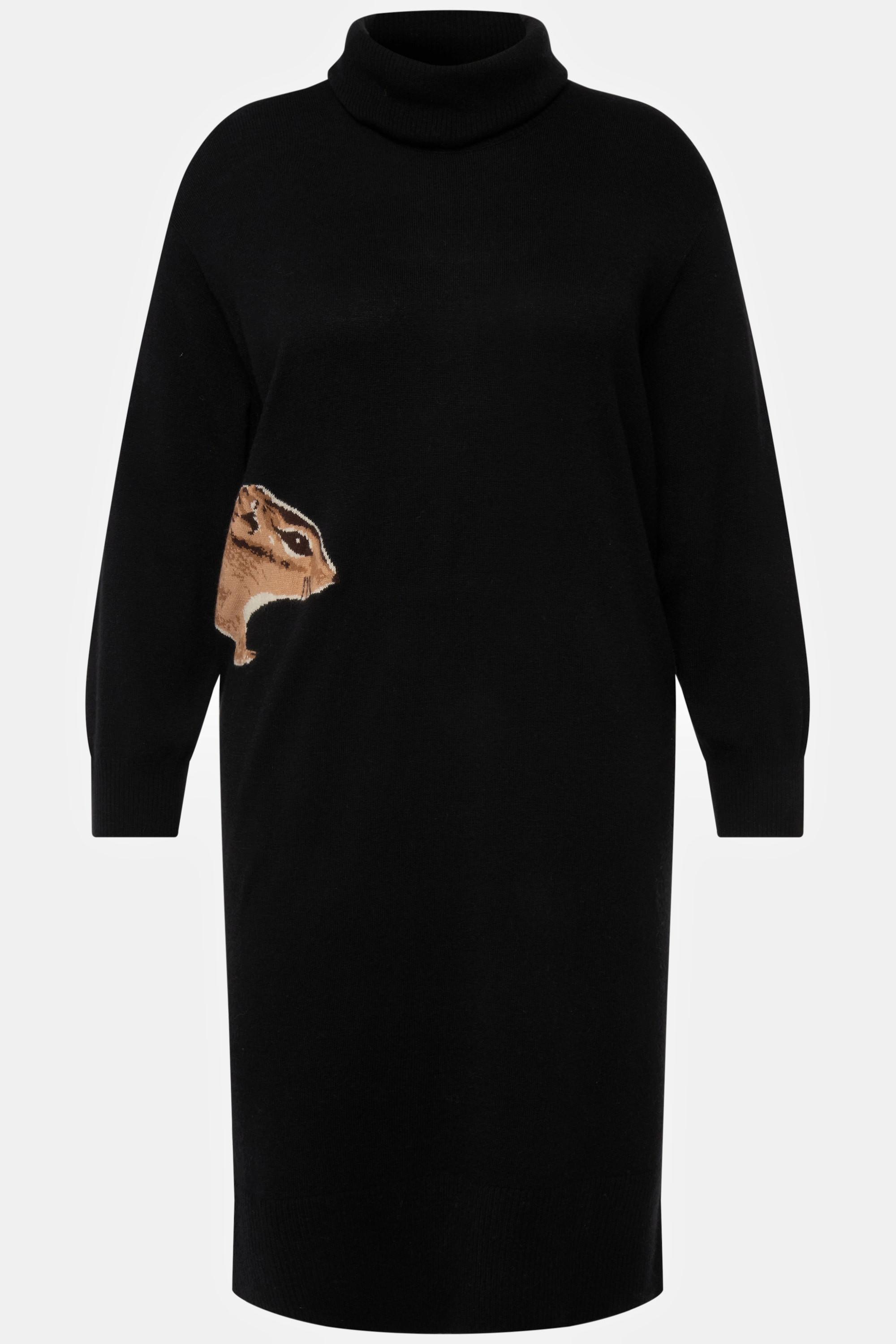 Ulla Popken Strickkleid Tiermotiv Rollkragen Langarm  