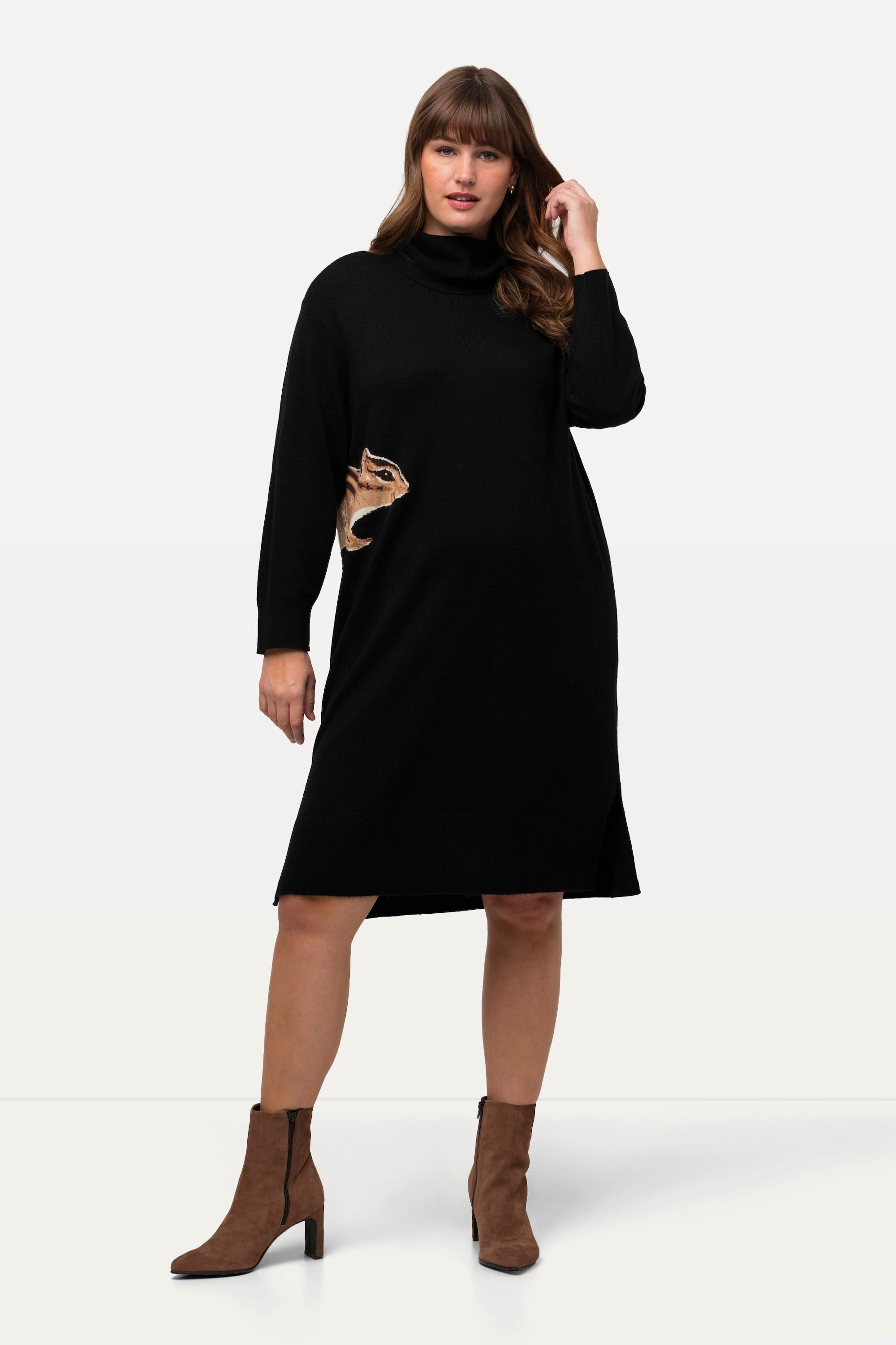 Ulla Popken Strickkleid Tiermotiv Rollkragen Langarm  