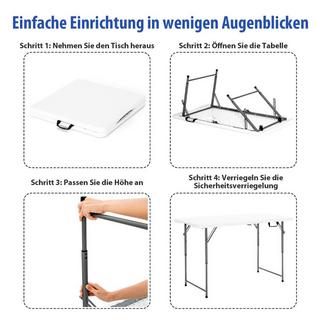 Northix Klapptisch Zweifach Zusammenklappbarer Picknicktisch mit Höhenverstellung Weiß  