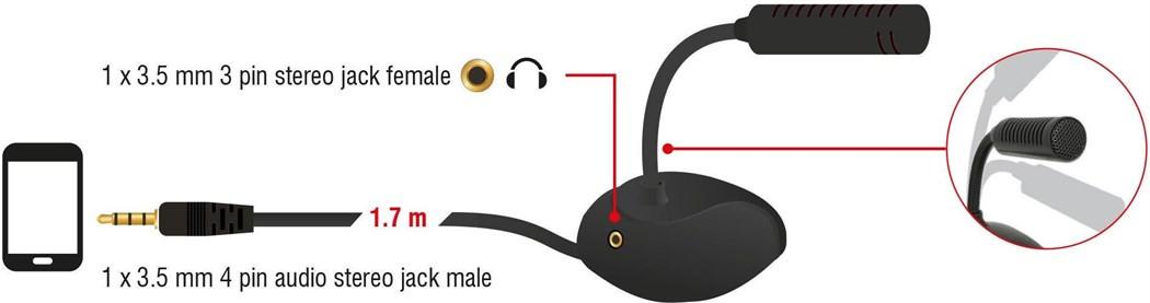 DeLock  USB Microphon für Smartphone /Tablet mit Schwanenhals, 3.5mm Stecker/Buchse,1.7m 