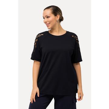 Felpa con pizzo, scollo a girocollo e mezze maniche raglan