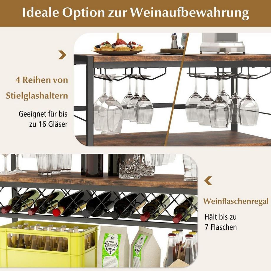Northix 4-stöckiger Freistehender Weinregal mit Weinkeller & 4 Reihen Glashalter Weinbar Tisch  
