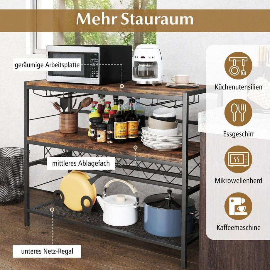 Northix 4-stöckiger Freistehender Weinregal mit Weinkeller & 4 Reihen Glashalter Weinbar Tisch  