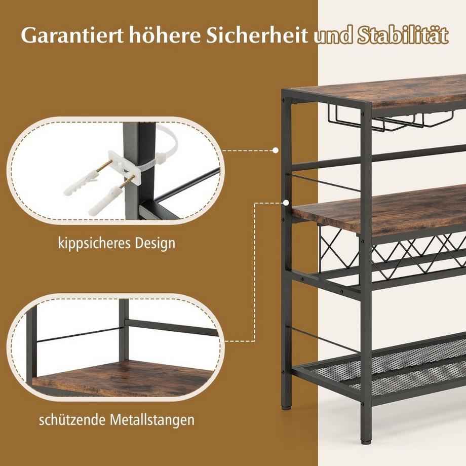 Northix 4-stöckiger Freistehender Weinregal mit Weinkeller & 4 Reihen Glashalter Weinbar Tisch  