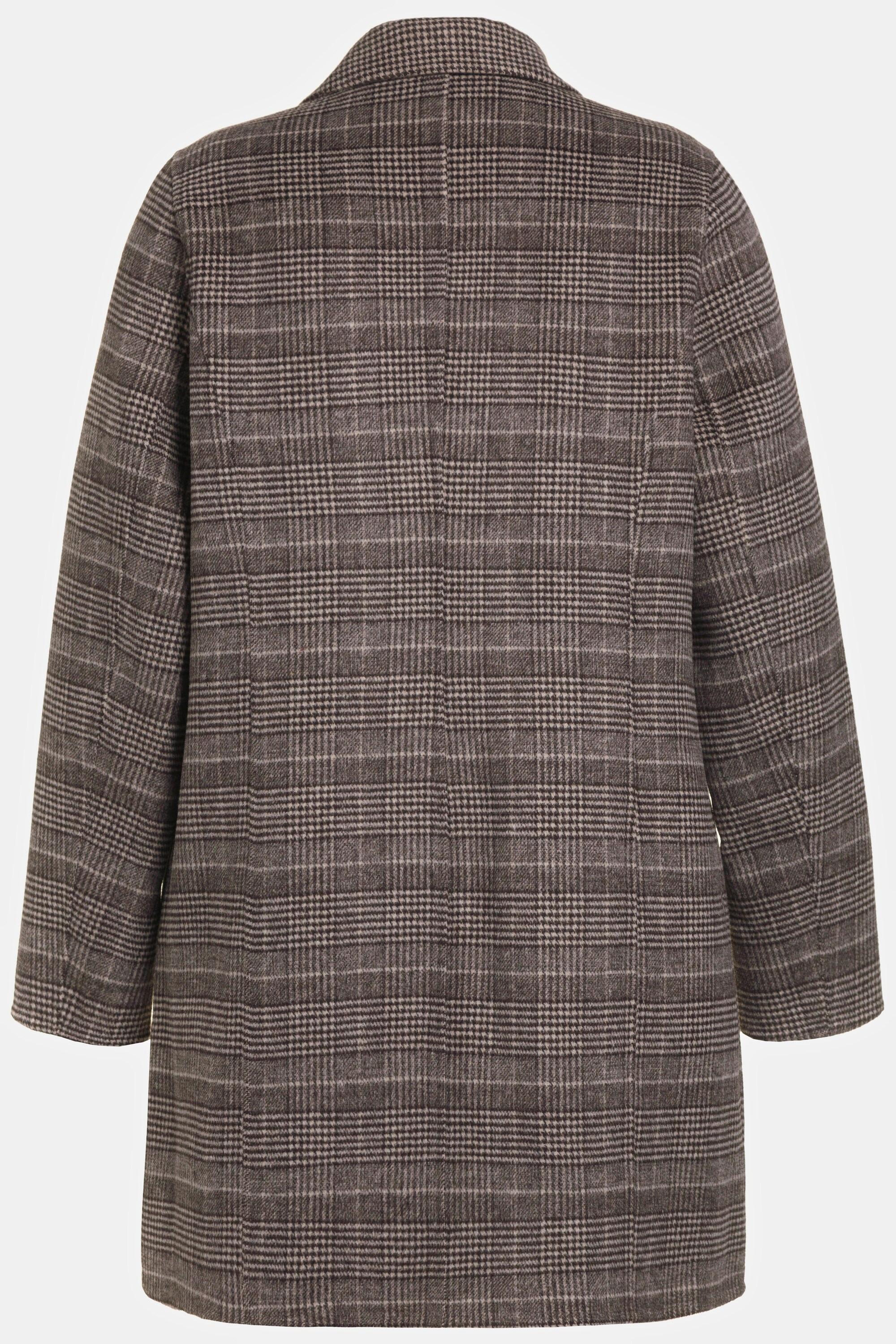 Ulla Popken  Manteau réversible, pied-de-poule/carreaux, col à revers, coutures viennoises 