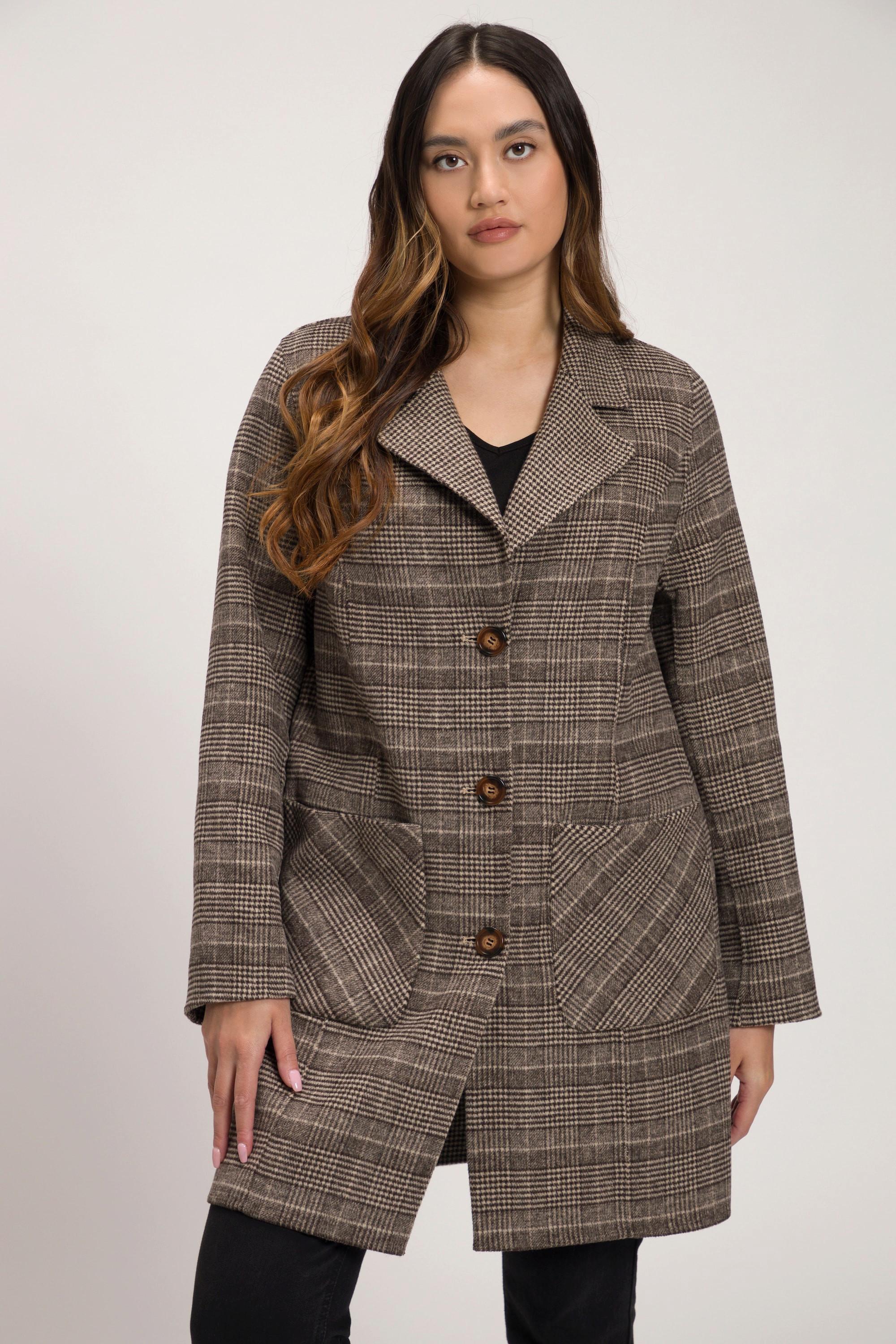 Ulla Popken  Cappotto double face con quadri/pied-de-poule, revers e cuciture princesse 