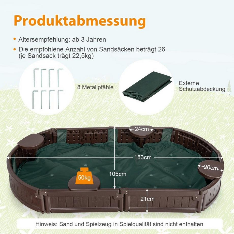 Northix  Sabbiera con copertura impermeabile 183 x 105 x 21 cm marrone 