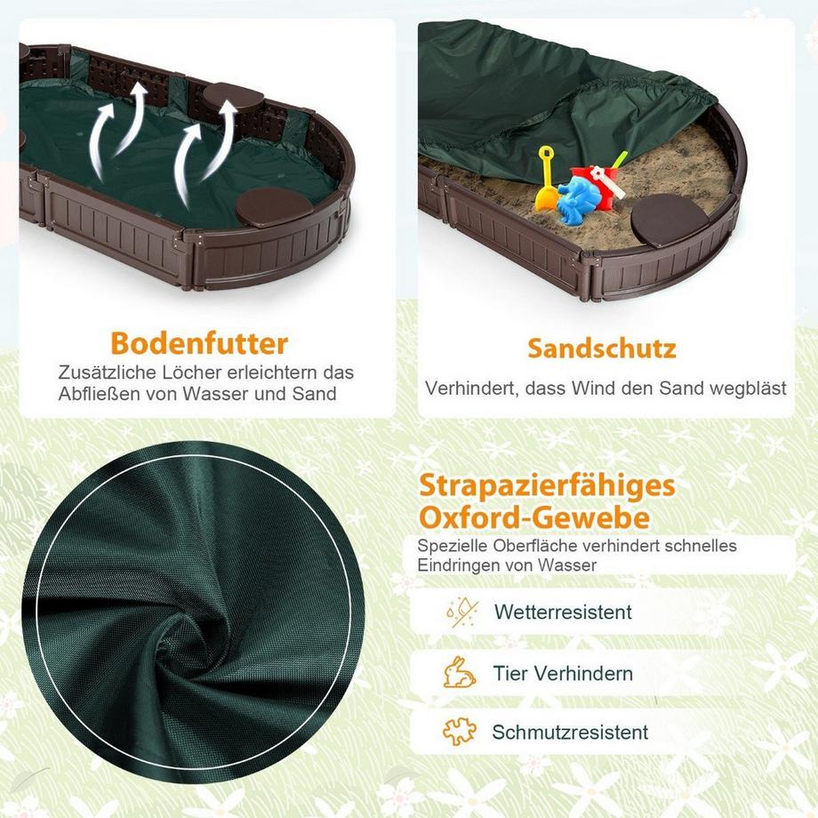 Sabbiera con copertura impermeabile 183 x 105 x 21 cm marrone