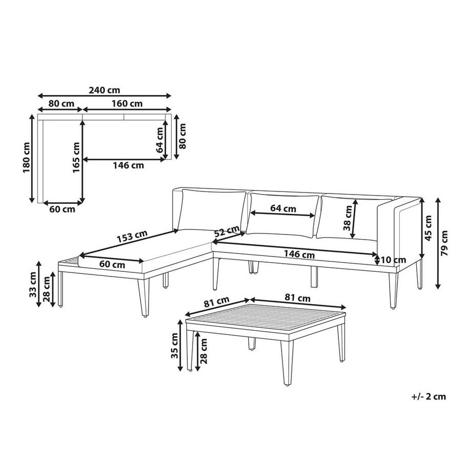 Beliani Ensemble de salon avec table en Bois d'acacia certifié FSC® Rustique BRACCIANO  