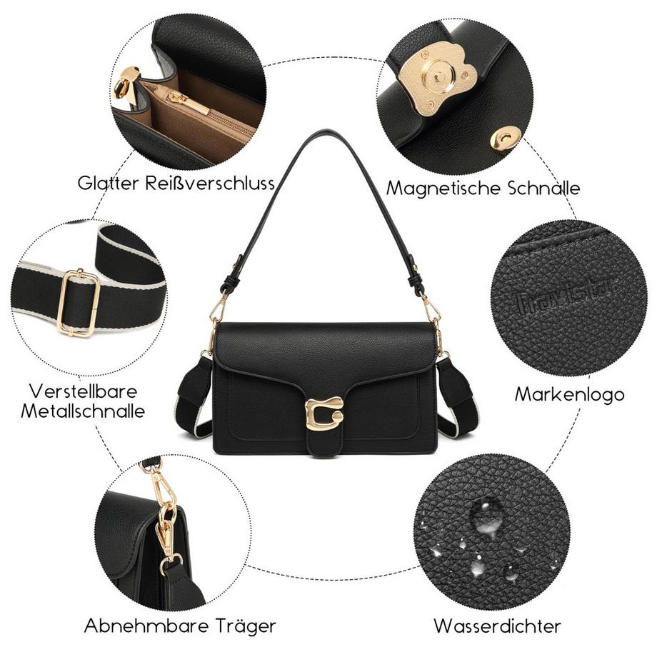 Only-bags.store Umhängetasche Clutch mit 2 abnehmbaren breiten Riemen Kreditkartenfächer  