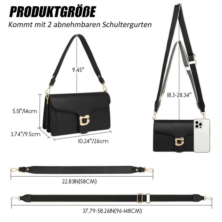 Only-bags.store Umhängetasche Clutch mit 2 abnehmbaren breiten Riemen Kreditkartenfächer  
