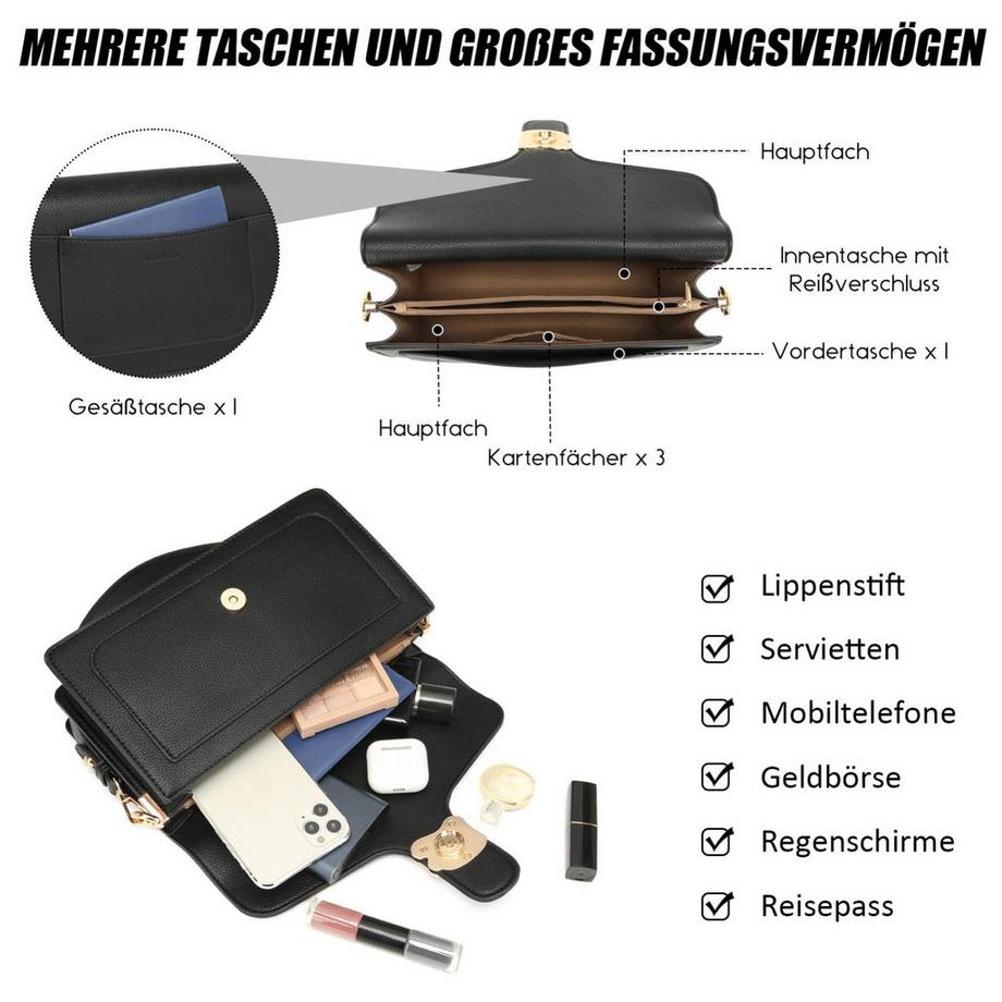 Only-bags.store Umhängetasche Clutch mit 2 abnehmbaren breiten Riemen Kreditkartenfächer  