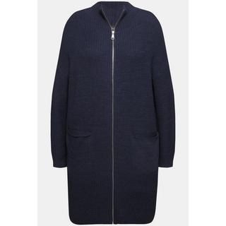 Ulla Popken  Cardigan long en maille côtelée, coupe oversize et col montant 