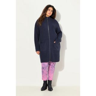 Ulla Popken  Cardigan long en maille côtelée, coupe oversize et col montant 