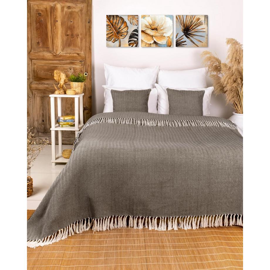 Alopini Premium Baumwoll Tagesdecke mit Fransen  