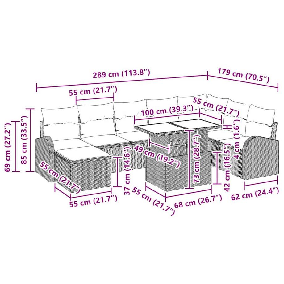 VidaXL Mobilier de jardin poly rattan  