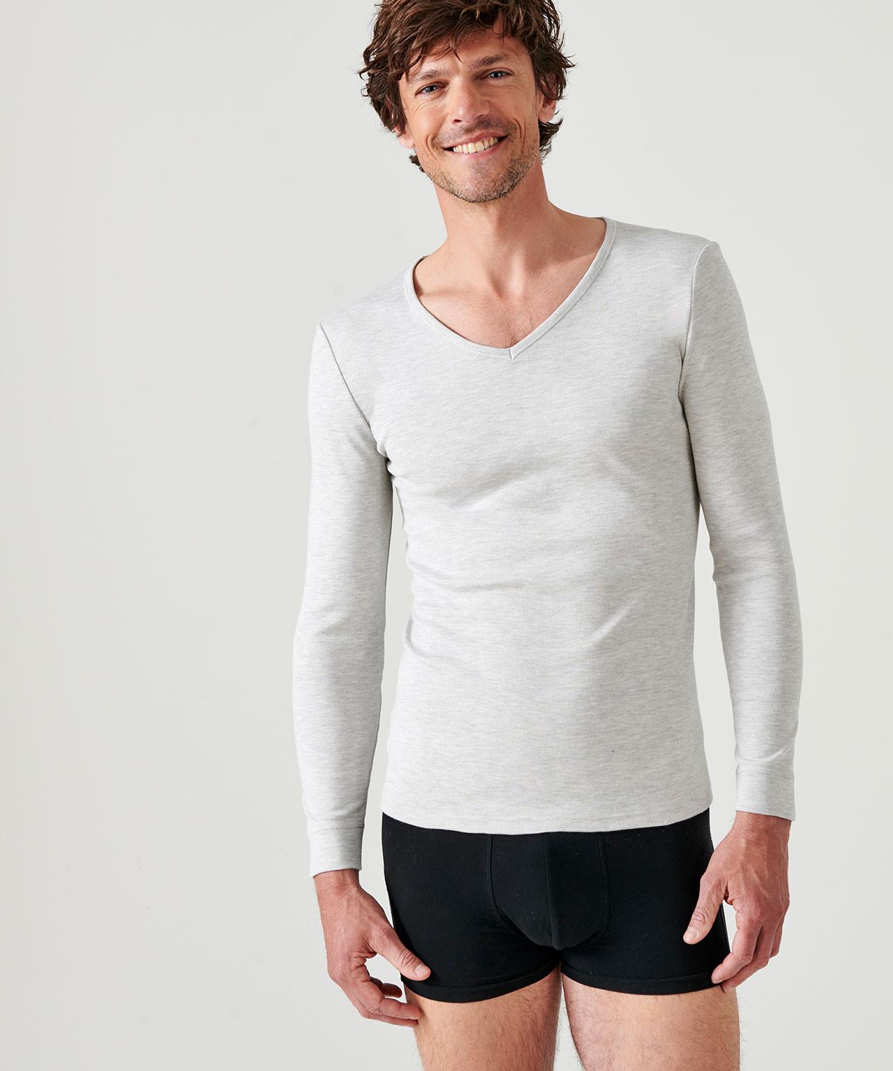 Image of Langärmeliges Shirt Mit V-ausschnitt, Wärmegrad Medium 3. Herren Grau S