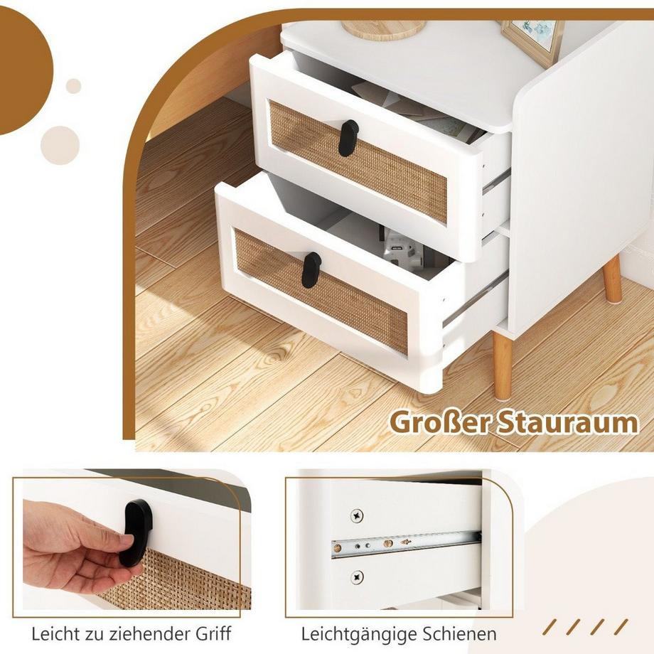 B2X Comodino con 2 cassetti gambe in legno massello comodino stile boho 45 x 40 x 57 cm  