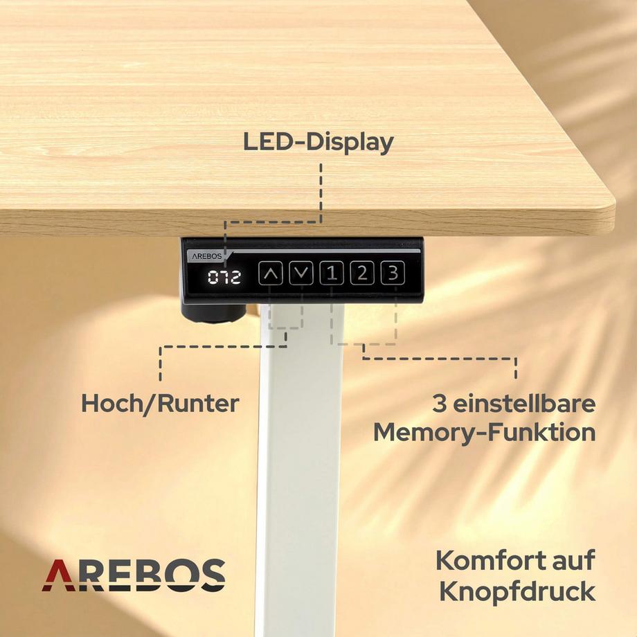Arebos Höhenverstellbarer Schreibtisch Elektrisch mit Memory-Funktion  