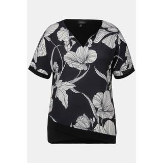 Ulla Popken  Blusenshirt, Blüten, Tunika-Ausschnitt, Halbarm 