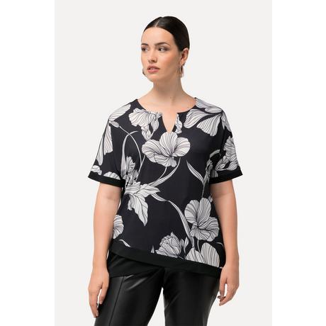 Ulla Popken  Blusenshirt, Blüten, Tunika-Ausschnitt, Halbarm 