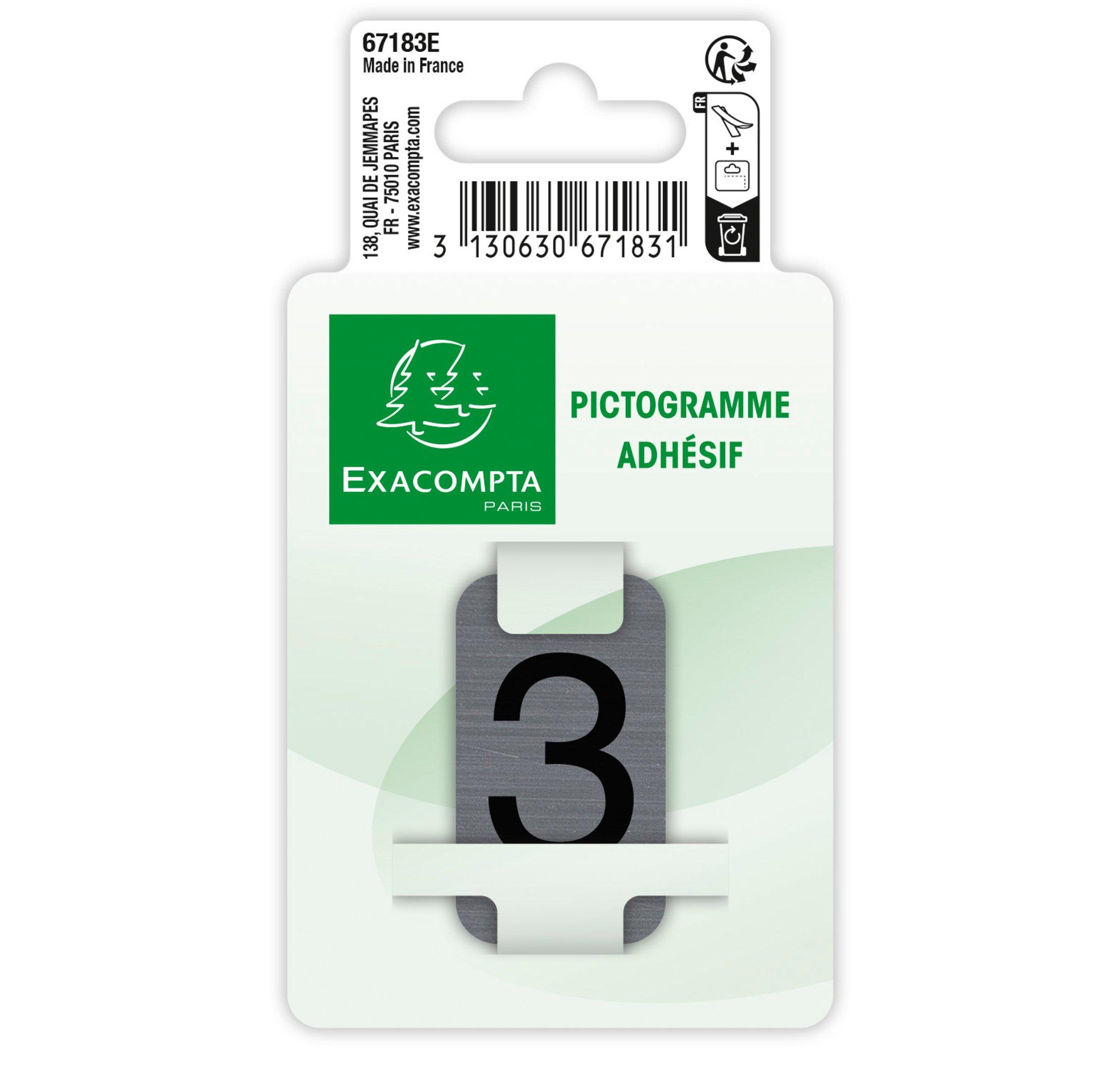 Exacompta Plaque adhésive imitation Aluminium Chiffre 3 2,5x4,4 cm  