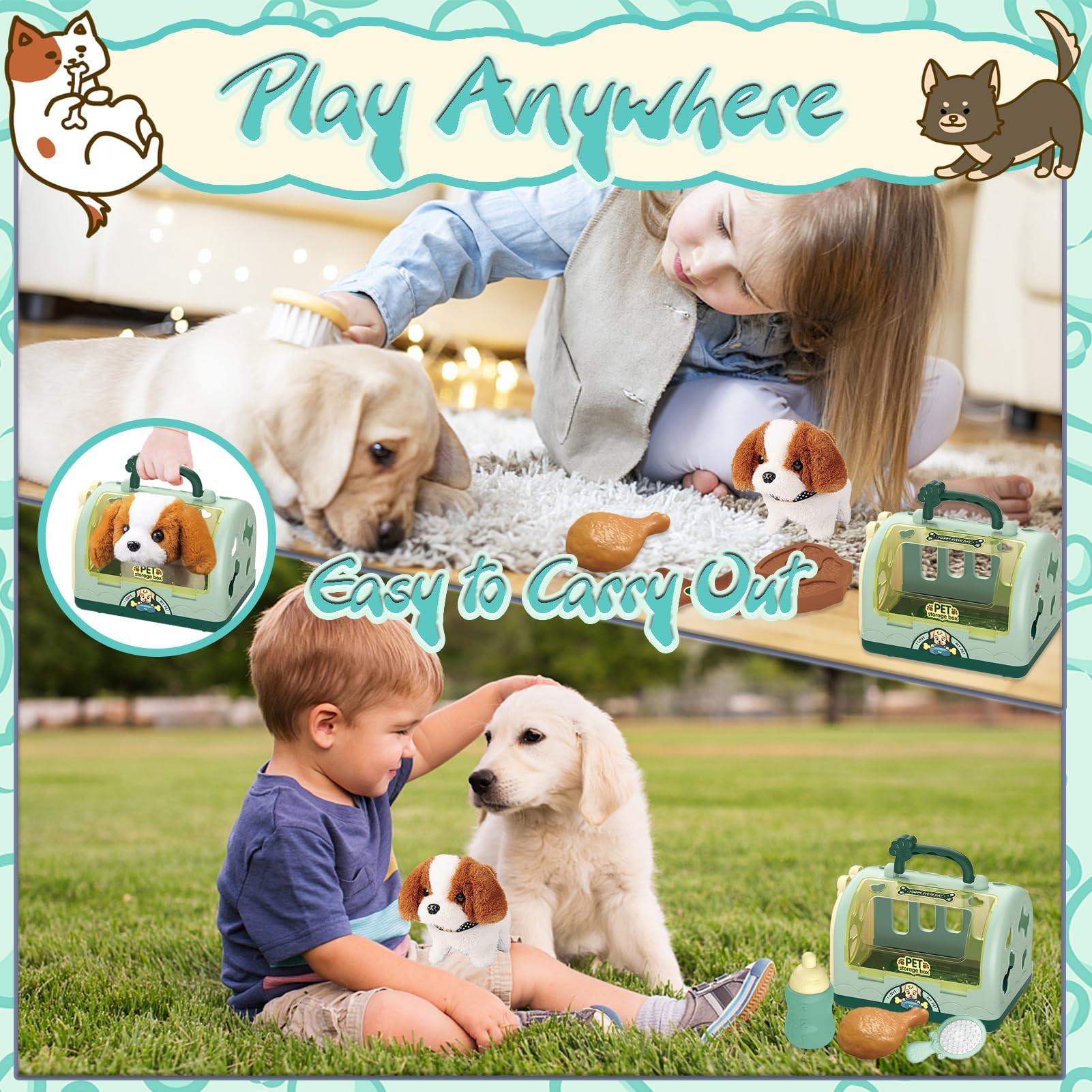 Activity-board  Jouet Robot Chien Docteur Valise Enfants, Jouet Vétérinaire Jeux de Rôle Enfants 12 pcs avec Cage Electronique Chien Courant Aboyant & Transport 