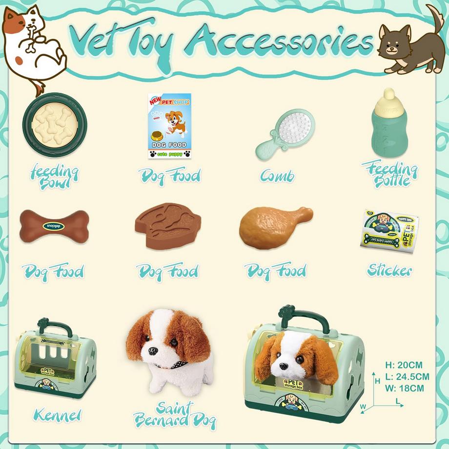 Activity-board  Roboter Hundespielzeug Arztkoffer Kinder, Tierarzt Spielzeug Kinder Rollenspiel 12 Stück mit elektronischem Hund läuft Bellen & Transportkäfig 