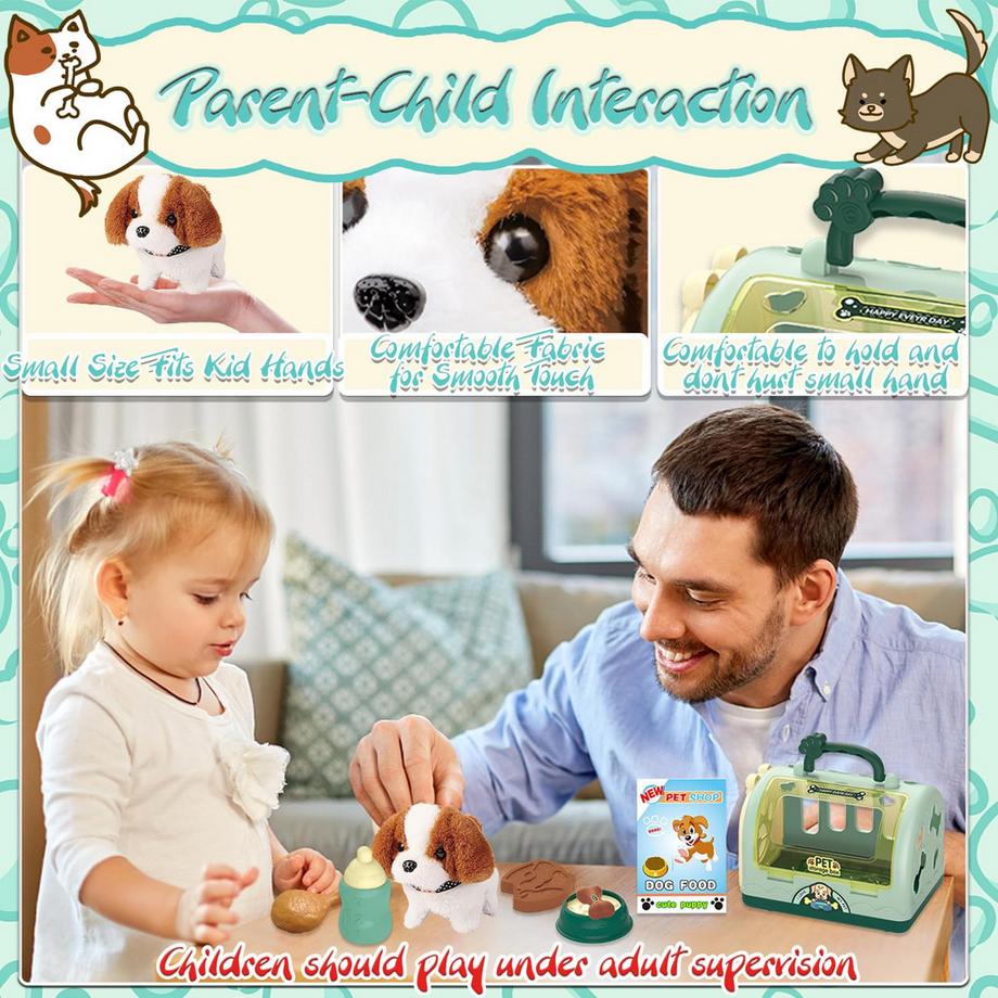 Activity-board  Roboter Hundespielzeug Arztkoffer Kinder, Tierarzt Spielzeug Kinder Rollenspiel 12 Stück mit elektronischem Hund läuft Bellen & Transportkäfig 