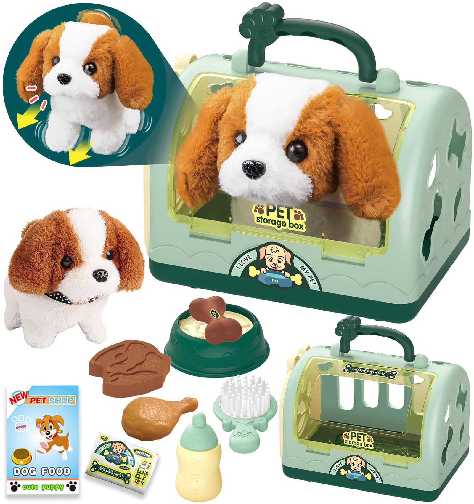 Activity-board  Jouet Robot Chien Docteur Valise Enfants, Jouet Vétérinaire Jeux de Rôle Enfants 12 pcs avec Cage Electronique Chien Courant Aboyant & Transport 