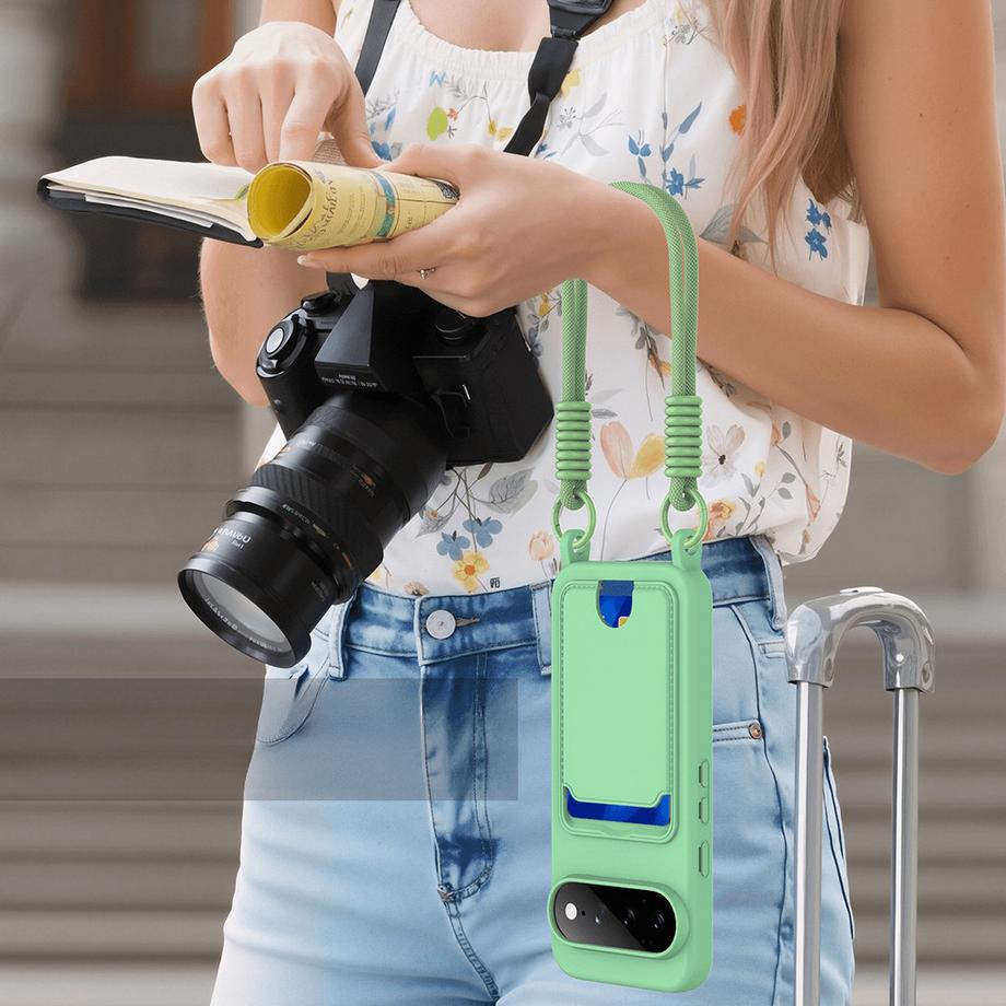 Cover-Discount Google Pixel 11 - Custodia in silicone liquido con portacarte e tracolla  