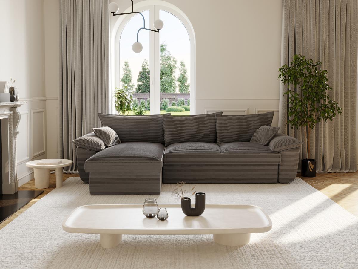 Vente-unique Ecksofa mit Schlaffunktion + Bettkasten - Ecke links - Cord - Dunkelgrau - GUILLERMO  