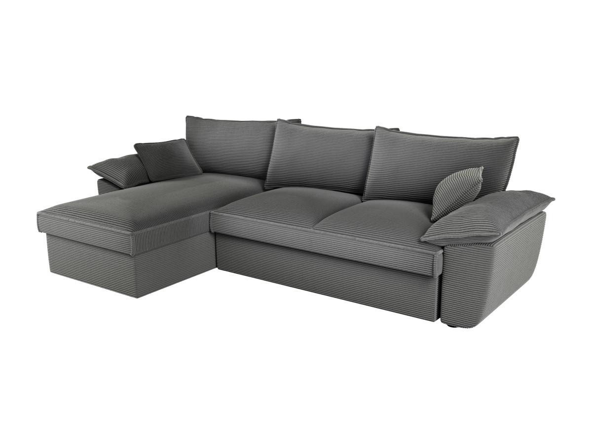 Vente-unique Ecksofa mit Schlaffunktion + Bettkasten - Ecke links - Cord - Dunkelgrau - GUILLERMO  