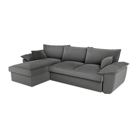 Vente-unique Ecksofa mit Schlaffunktion + Bettkasten - Ecke links - Cord - Dunkelgrau - GUILLERMO  