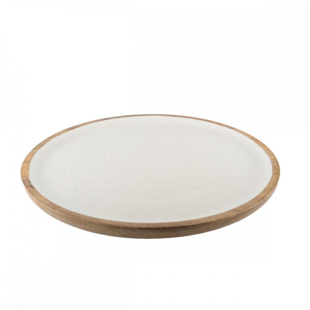 Aulica  PLATEAU BLANC NACRE EN BOIS MANGUIER 40CM 