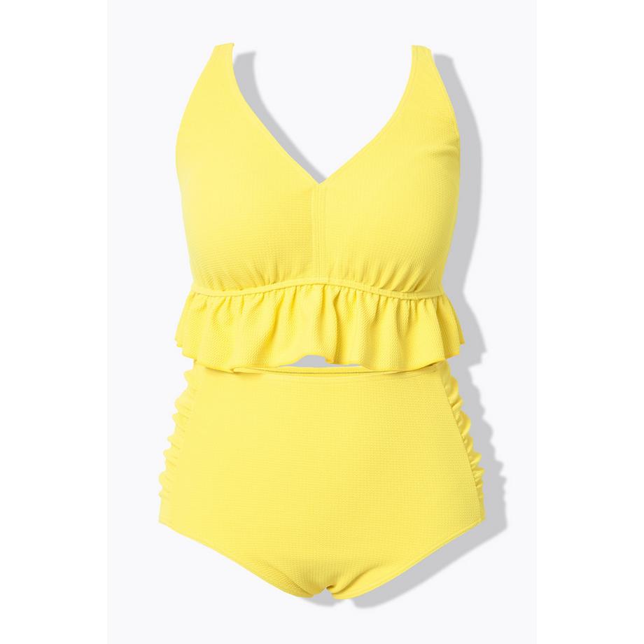 Ulla Popken Bikini Testurizzato Volant Coppe Morbide Spalline Regolabili  