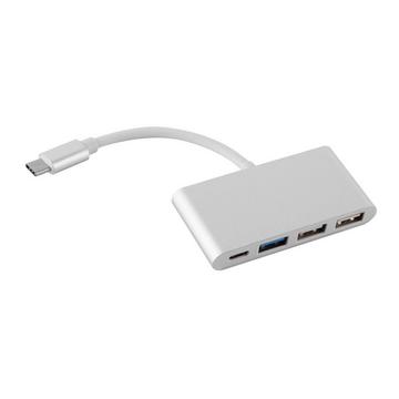 4-Port USB Multischnittstelle Plug & Play mit USB-C Anschluss, USB-C Ladebuchse, 2 USB 2.0 und USB 3.0 Ports für Laptops, Tablets und modernen Geräte mit USB-C Ladeanschluss in SILBER