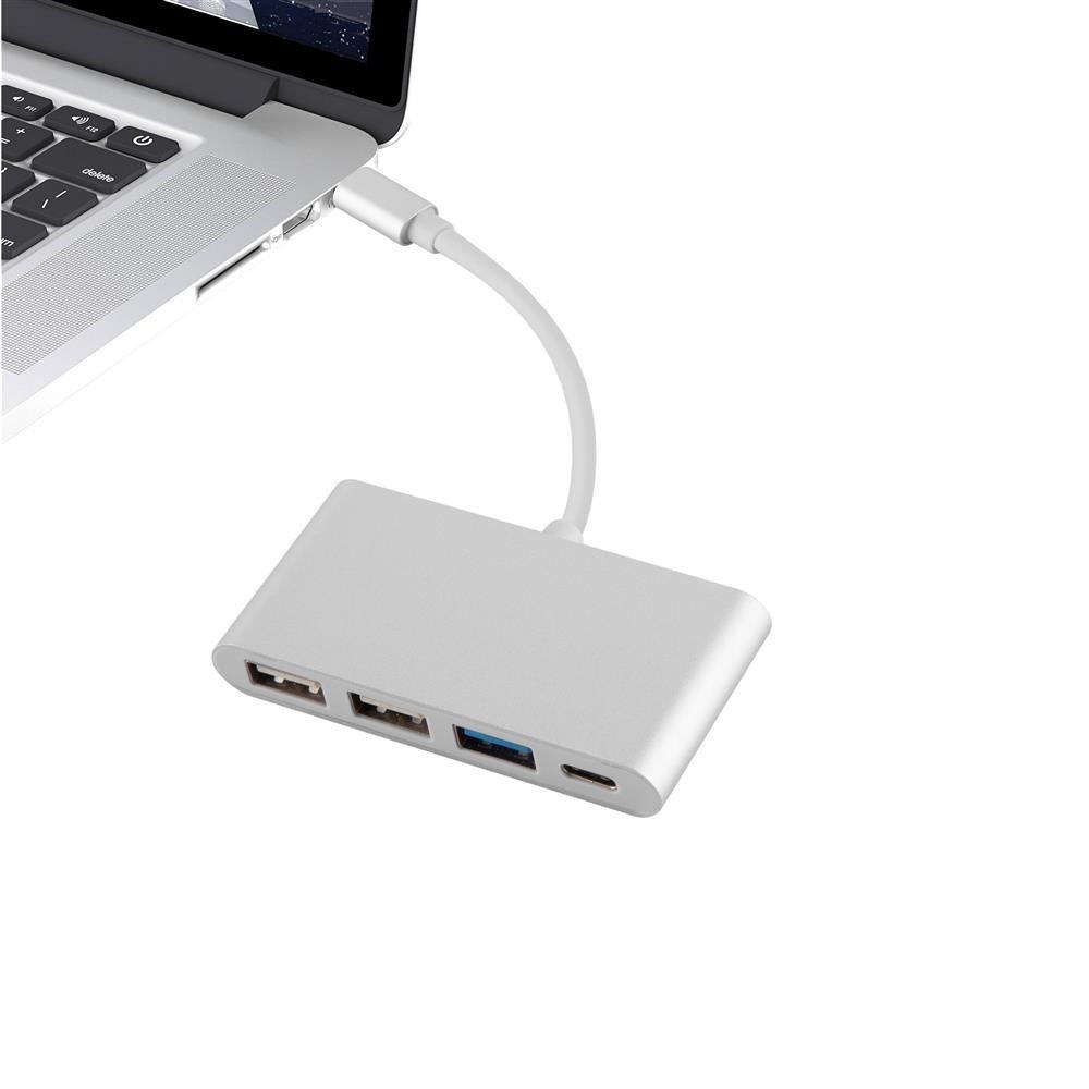 Cadorabo  4 ports USB multi-interface Plug & Play avec port USB-C, prise de charge USB-C, 2 ports USB 2.0 et USB 3.0 pour ordinateurs portables, tablettes et appareils modernes avec port de charge USB-C en SILBER 