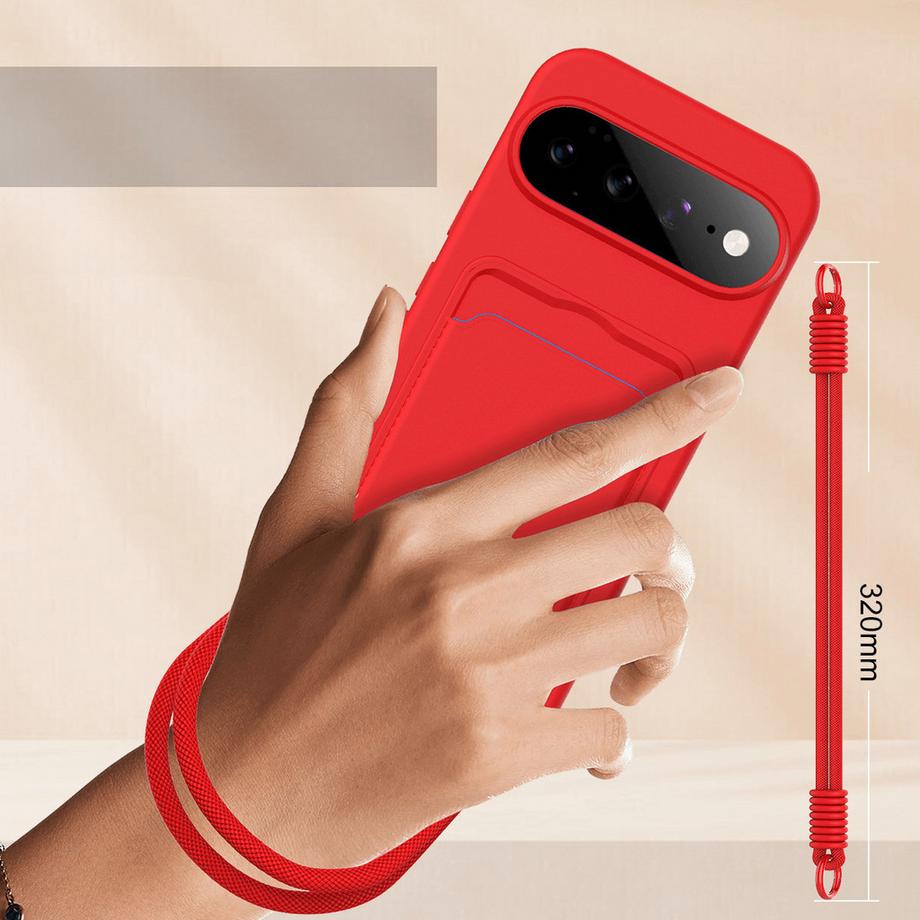 Cover-Discount Google Pixel 11 - Custodia in silicone liquido con portacarte e tracolla  
