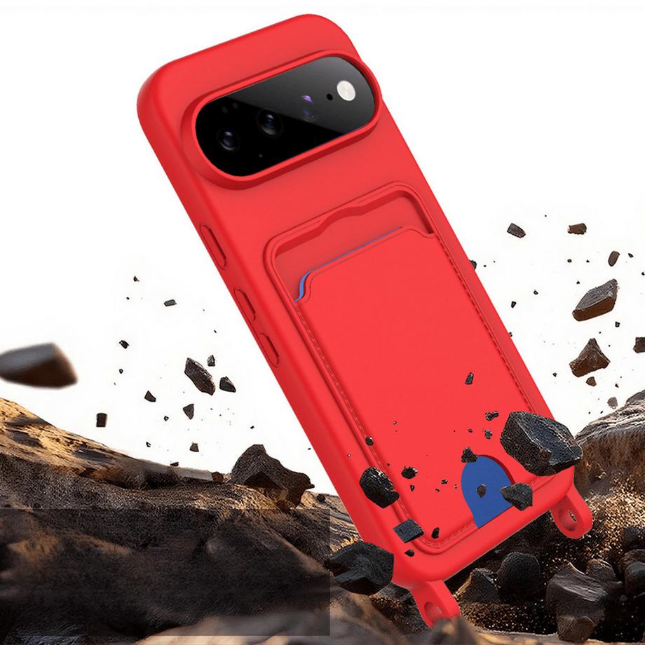 Cover-Discount Google Pixel 11 - Custodia in silicone liquido con portacarte e tracolla  