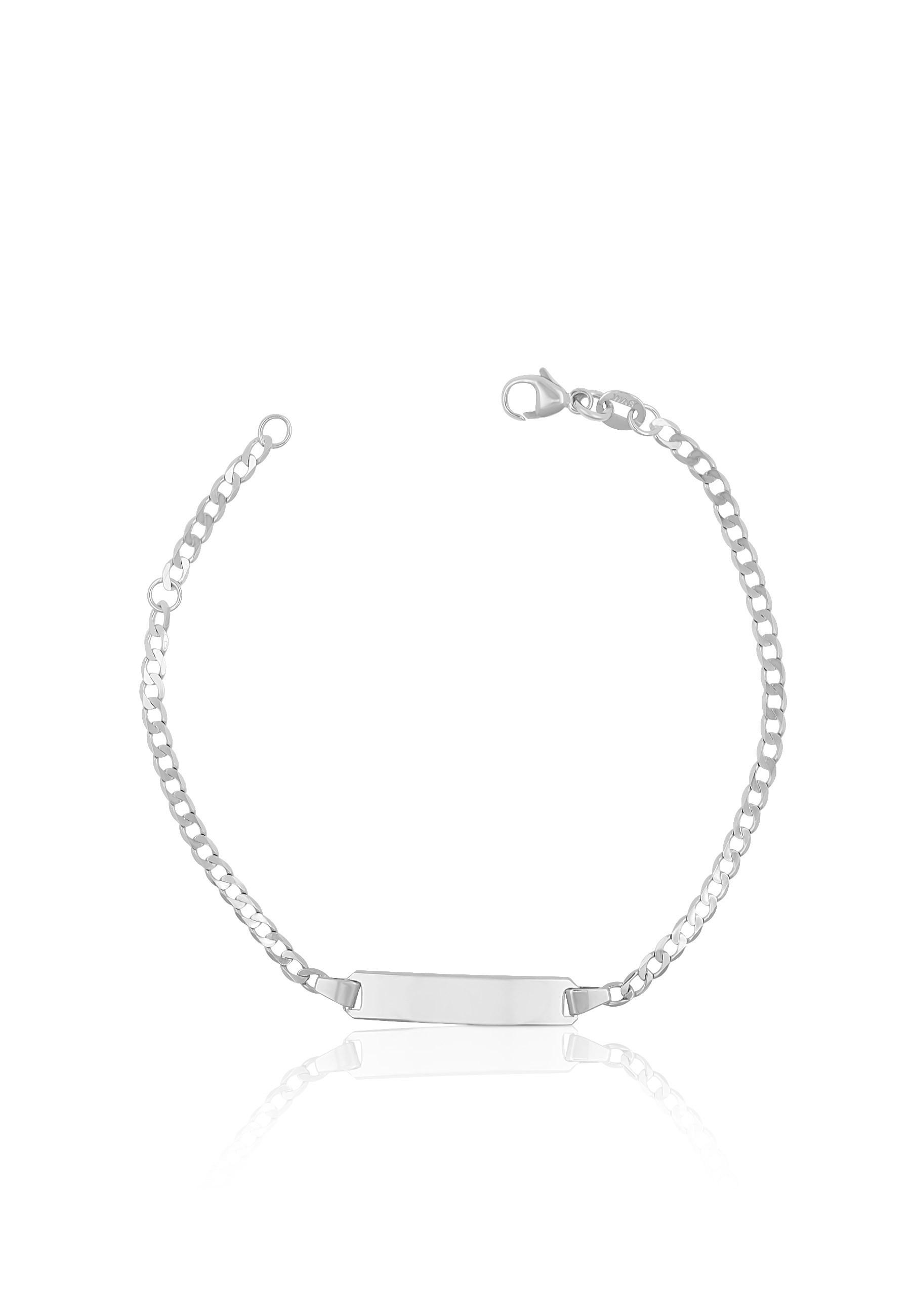 MUAU Schmuck  Bracelet Bébé réservoir or blanc 750, 18cm, plaque gravée 2,4cm 