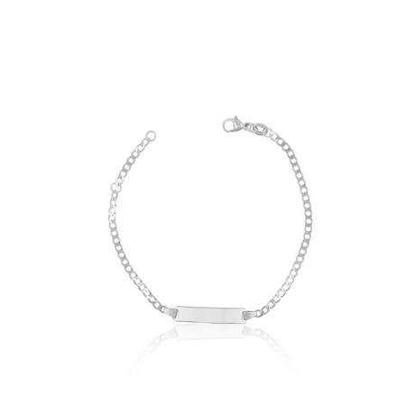 MUAU Schmuck  Bracelet Bébé réservoir or blanc 750, 18cm, plaque gravée 2,4cm 