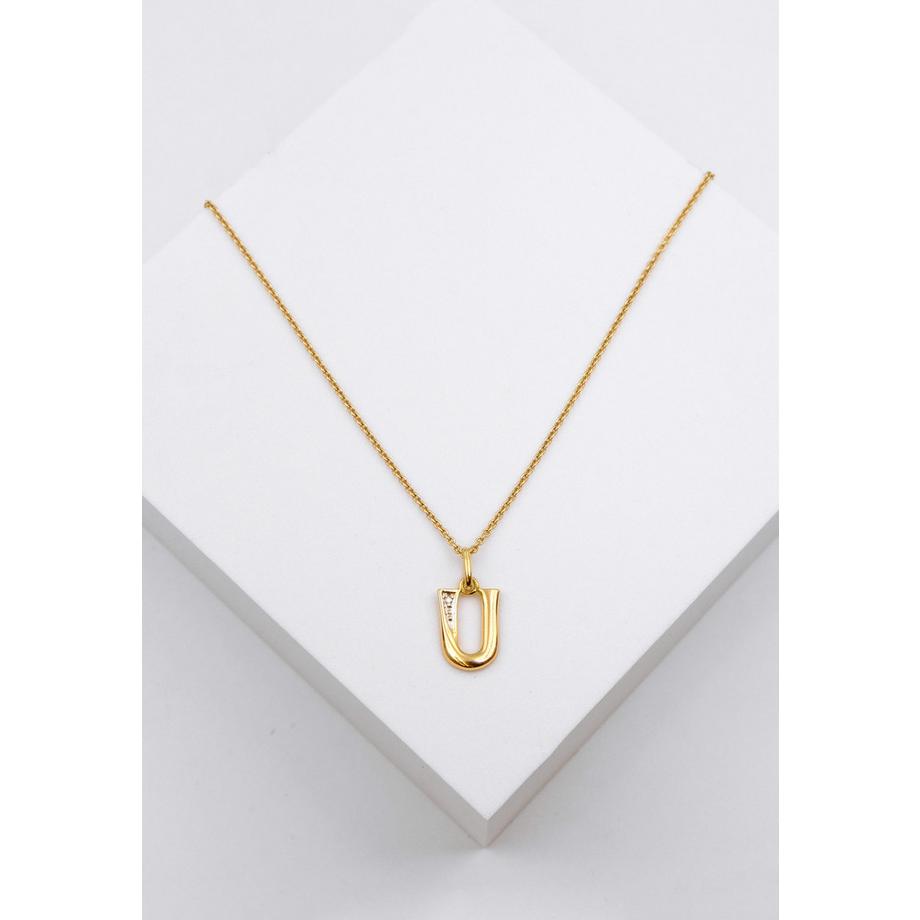 MUAU Schmuck  Anhänger Buchstabe U Bicolor Gelb-/Weissgold 750 Diamant 0.01.00ct. 21x12mm 