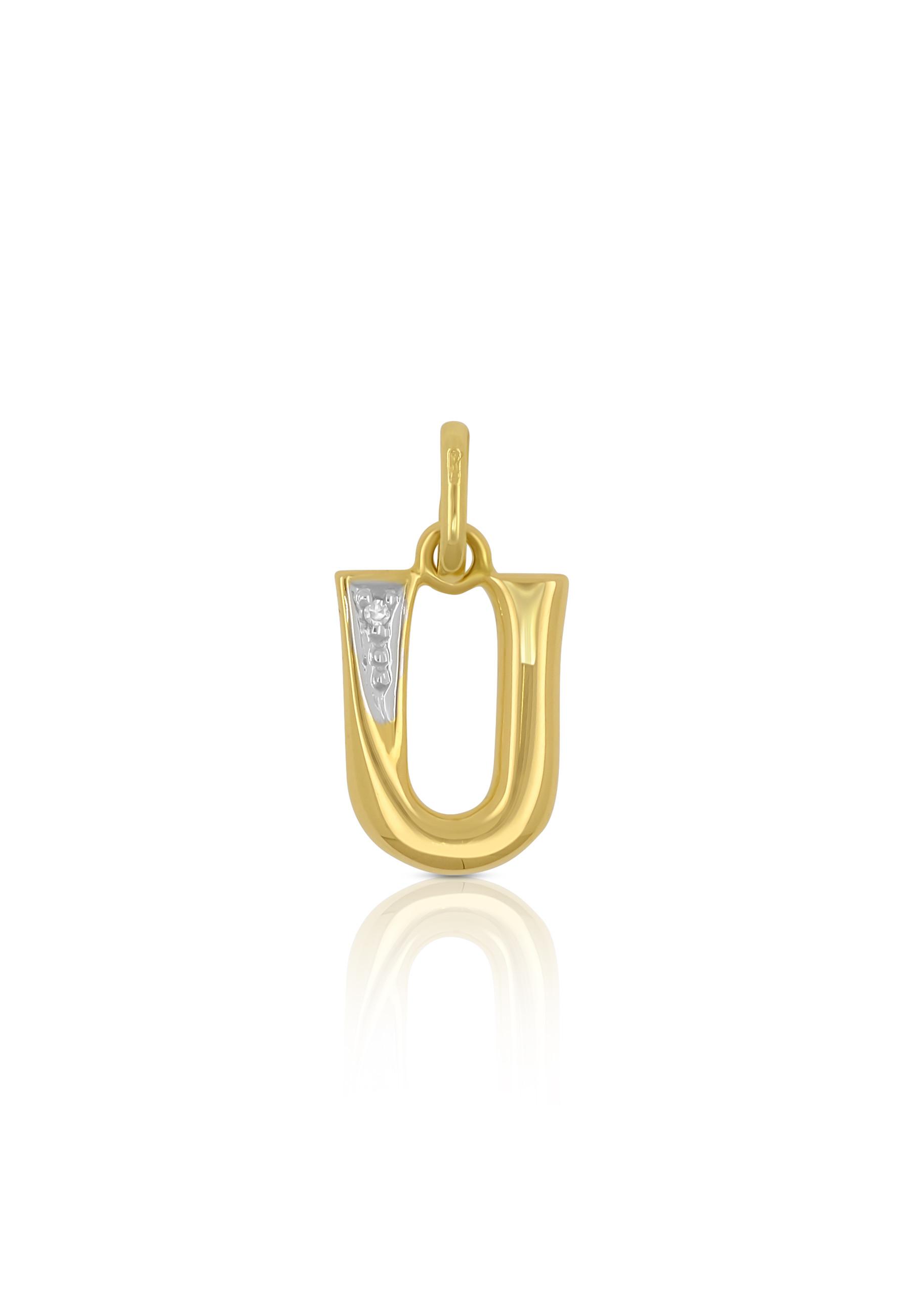 MUAU Schmuck  Anhänger Buchstabe U Bicolor Gelb-/Weissgold 750 Diamant 0.01.00ct. 21x12mm 