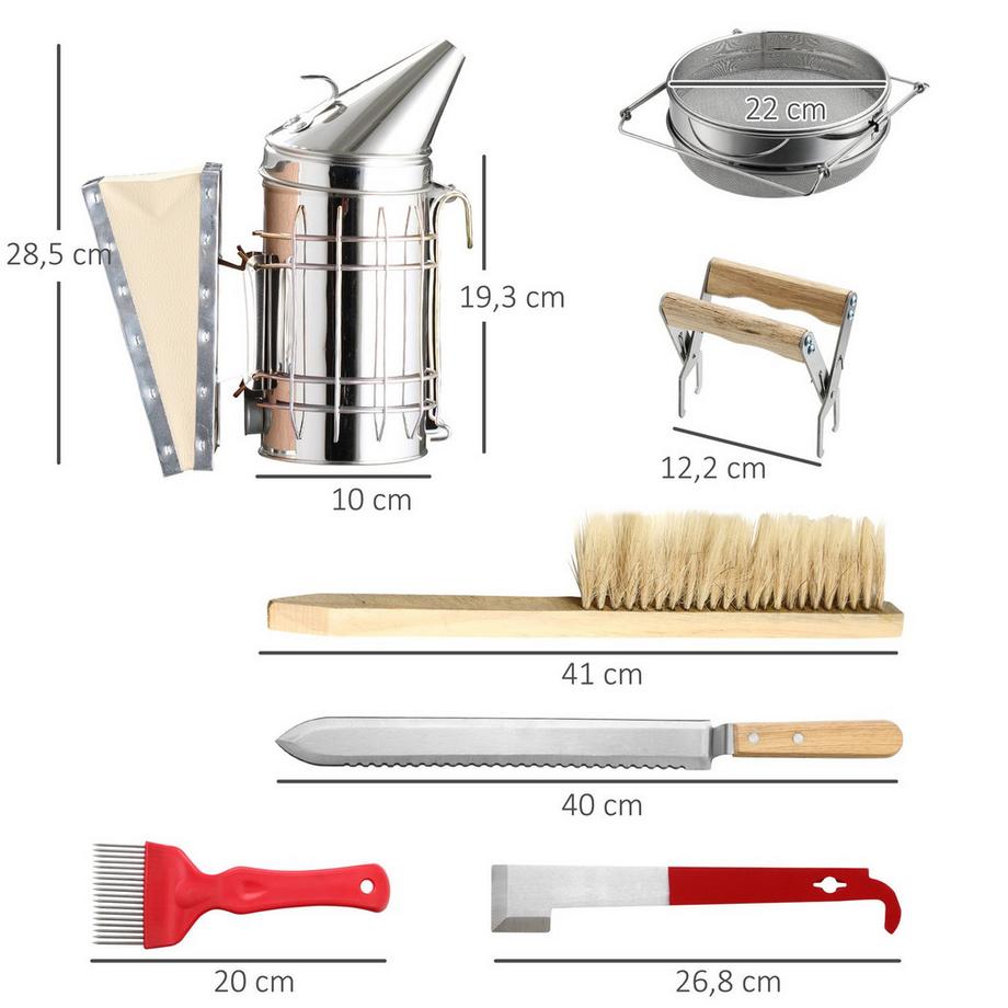 Northio  Imkerei-Werkzeugset 7-Teiliges Bienenzucht-Kit Mit Smoker, Stockmeißel, Bienenzuchtbürste, Starter Kit, Rostfrei 