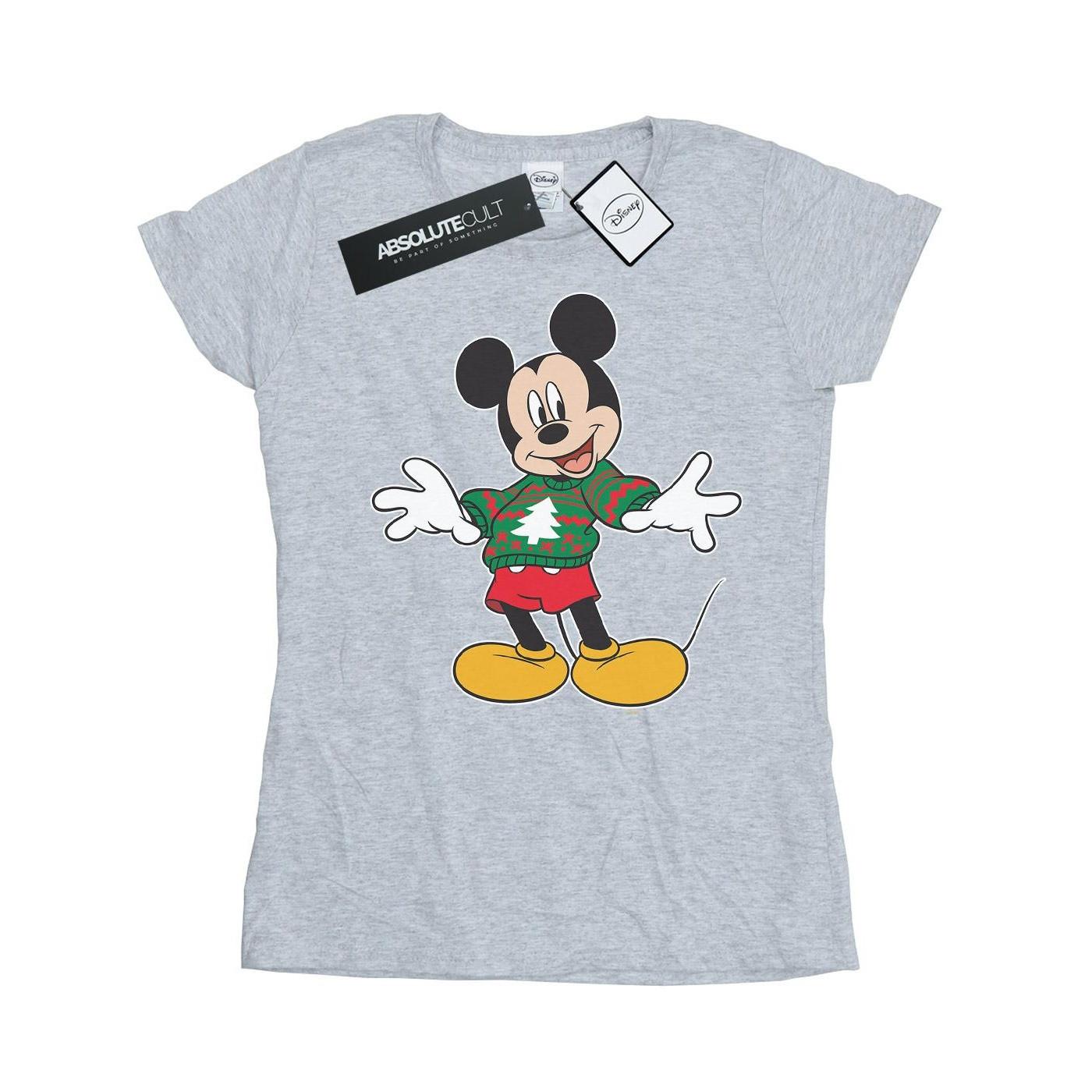 Image of Mickey Mouse Christmas Jumper Stroke Tshirt Damen Grau M